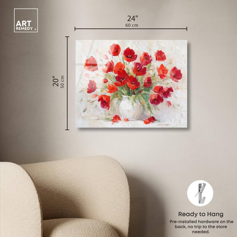 Red Blooms in a Vase Acrylic by Art Remedy, Ready to Hang