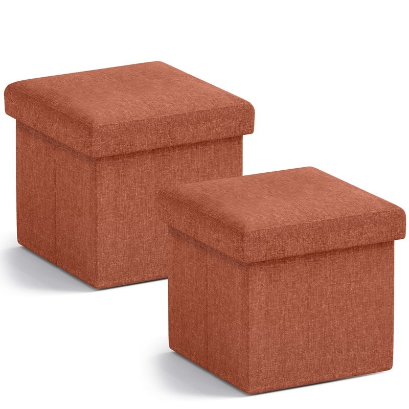 2 Pack Small Foldable Square Storage Ottoman Cube - Rust Orange