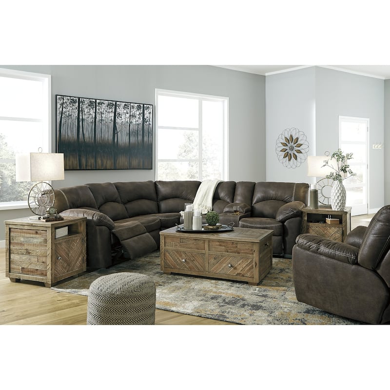 Signature Design by Ashley Tambo Brown 2-Piece Sectional with Recliner - 117" W x 104" D x 38" H