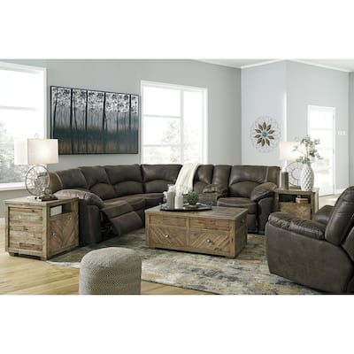 Signature Design by Ashley Tambo Brown 2-Piece Sectional with Recliner - 117" W x 104" D x 38" H