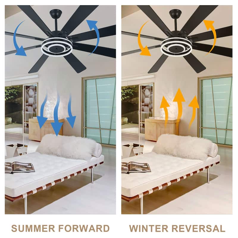 Bella Depot 72" Modern Large Ceiling Fan 6-speed Reversible with Dimmable Light and Remote for Family Room