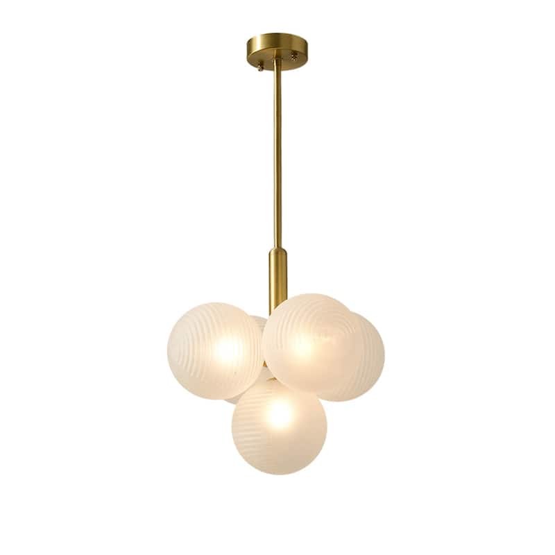 Modern Mid-century Brass Frosted Ribbed Glass Glass Bubble Chandelier
