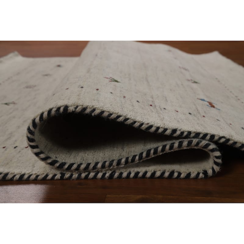 Hand Knotted Oriental 100% Wool Carpet Tribal Animal Pictorial Beige & Ivories Gabbeh Area Rug - 5' 10'' X 4' 4''