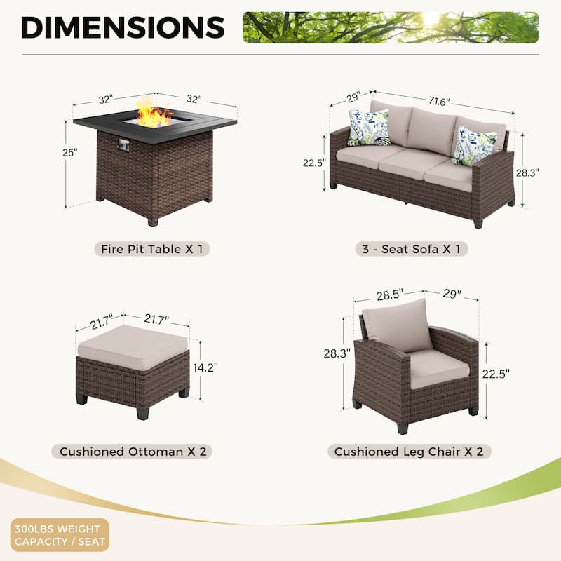 7/9-Seat Patio Furniture Wicker Rattan Outdoor High-back Sectional Sofa Conversation Set with Firepit Table