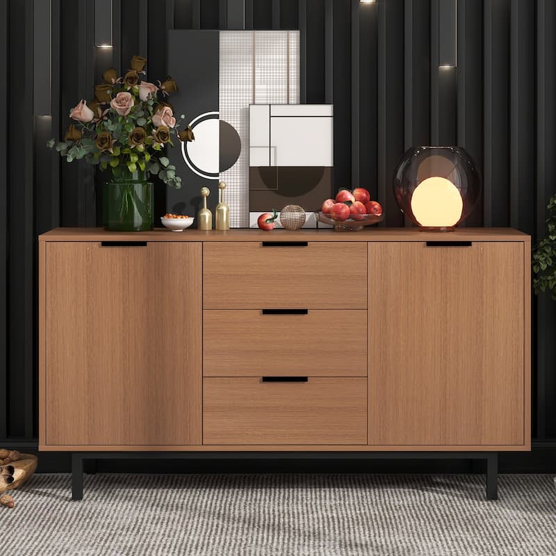 Contemporary Style Large Storage Space Particleboard Sideboard - Tan