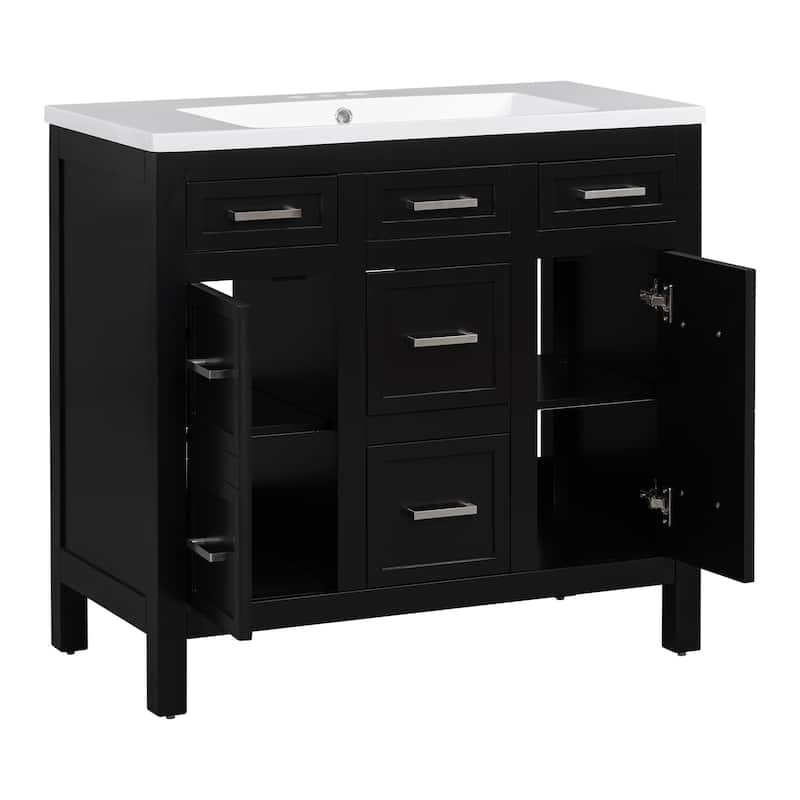 36" Bathroom Vanity Cabinet with 4 Drawers 2 Doors