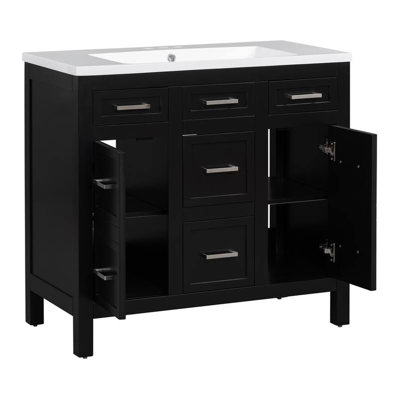 Modern 36-Inch Free-Standing Vanity with Stain-Resistant Resin Sink & Ample Storage