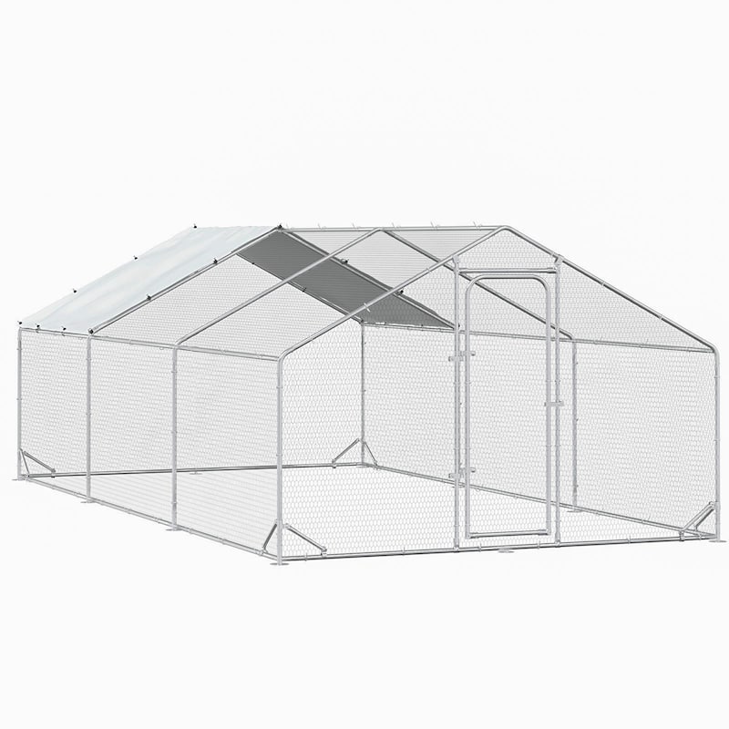 BOSSIN Bold Chicken Coop Run Large Metal Chicken Pen OutdoorPoultry Cage Spire Shape Heavy Duty Walkin for Yard with Waterproof - 19.7L*9.9W*6.6H