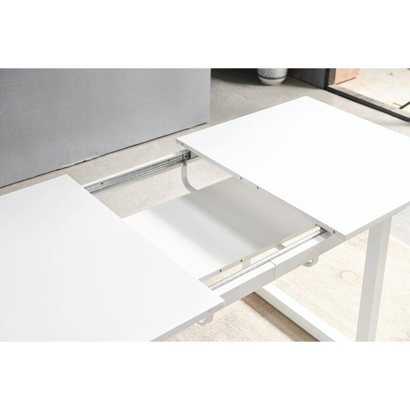 Square Extendable Dining Table with Metal Legs - Modern Space-Saving Kitchen Table