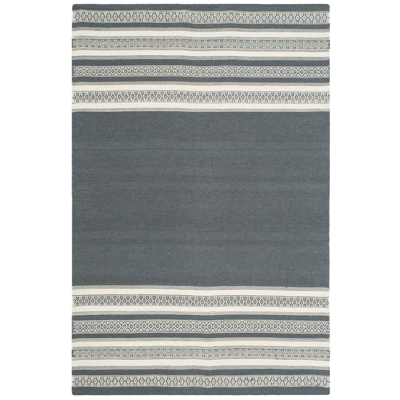 SAFAVIEH Handmade Flatweave Dhurries Mukhayyo Modern Wool Rug - 4' x 6' - Dark Grey