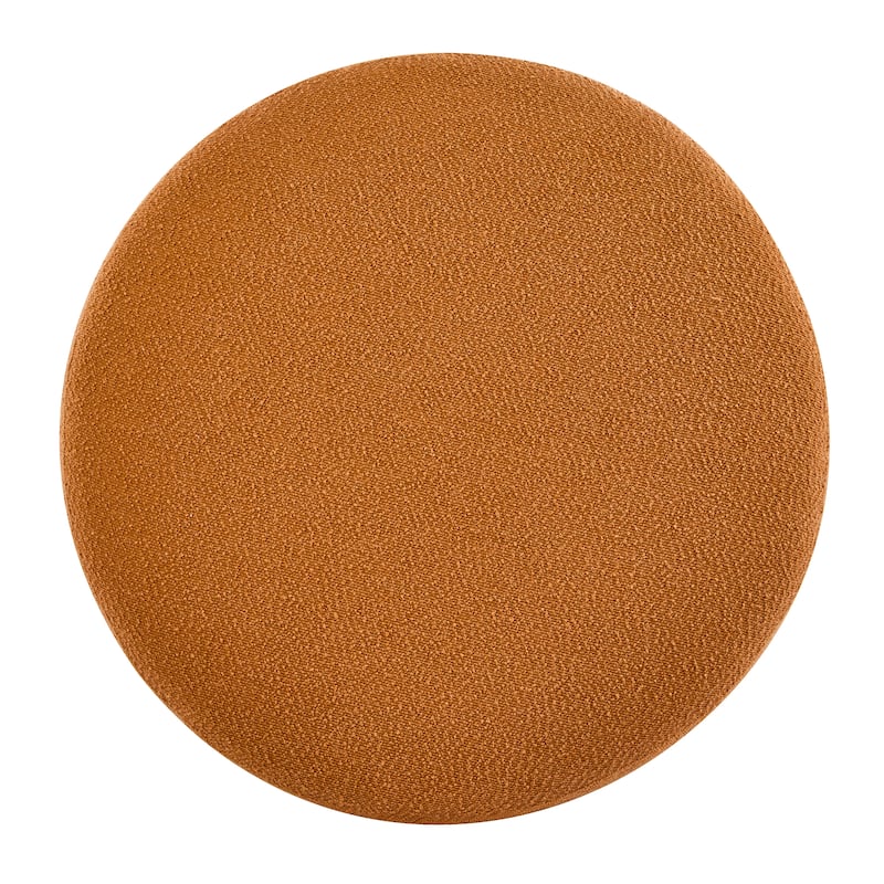 Modish Pumpkin Orange Round Ottoman - Boucle Top with Splayed Rubber Wood Legs