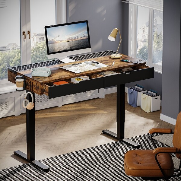 Standing Desk Electric Height Adjustable Gaming Desk with Drawer USB Port and LED Light Computer Desk On Sale Bed Bath Beyond 39752804