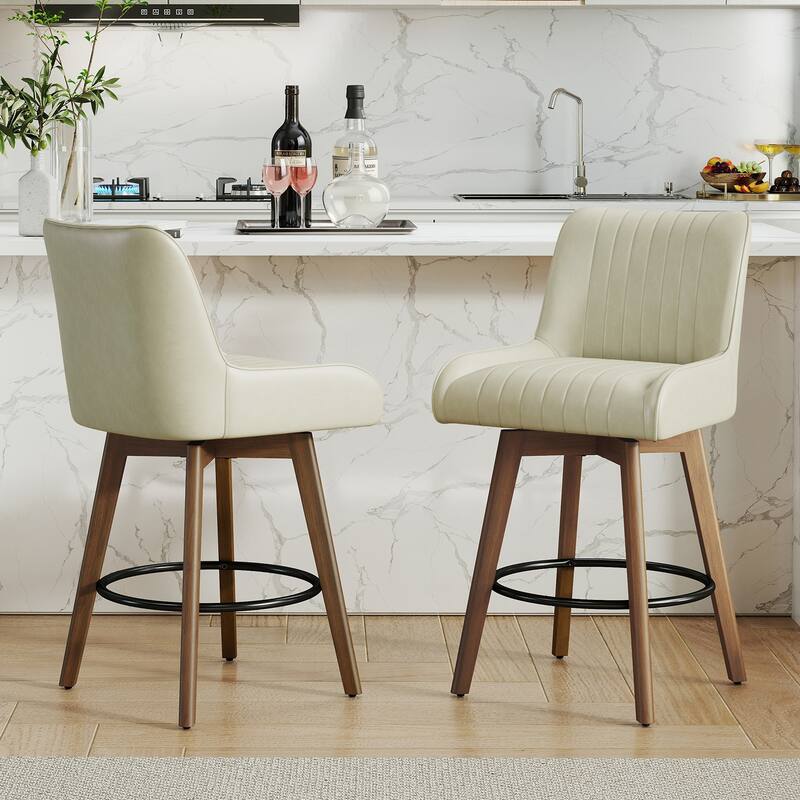 26" Upholstered Counter Height Swivel Bar Stool with Solid Wood Legs - 38.8"H x 20.5"W x 21.7"D