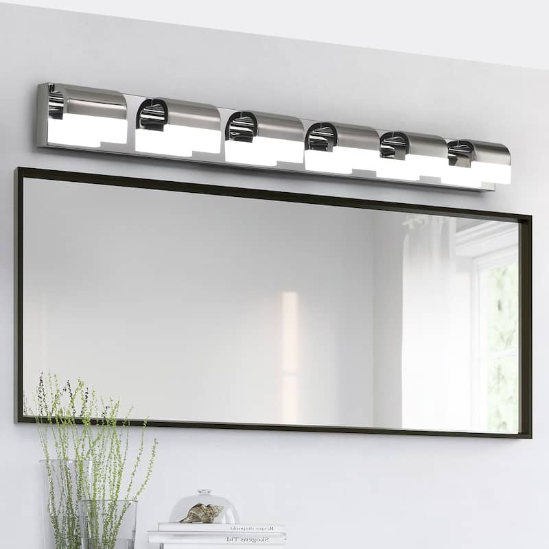 Modern Bathroom Vanity Lighting 6-Light LED Vanity Lights Over Mirror Bath Wall Lighting - Chrome