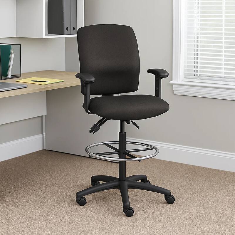 Jea Drafting Stool, Seat Tilt Lock, Adjustable Arms, Black Crepe