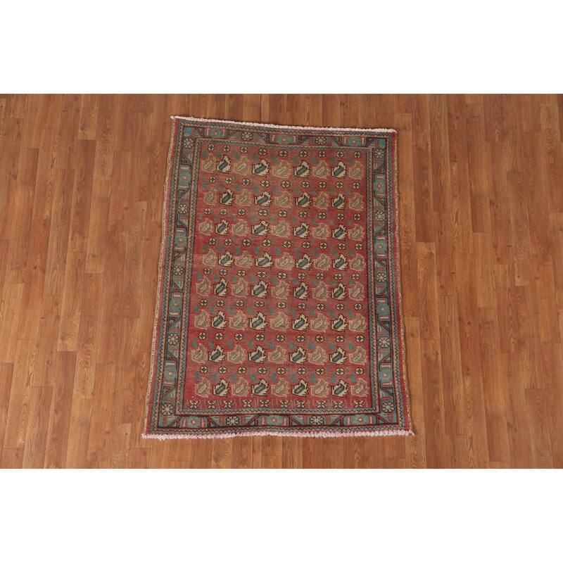 Geometric Tabriz Persian Vintage Rug Handmade Wool Carpet - 3'6"x 4'8"