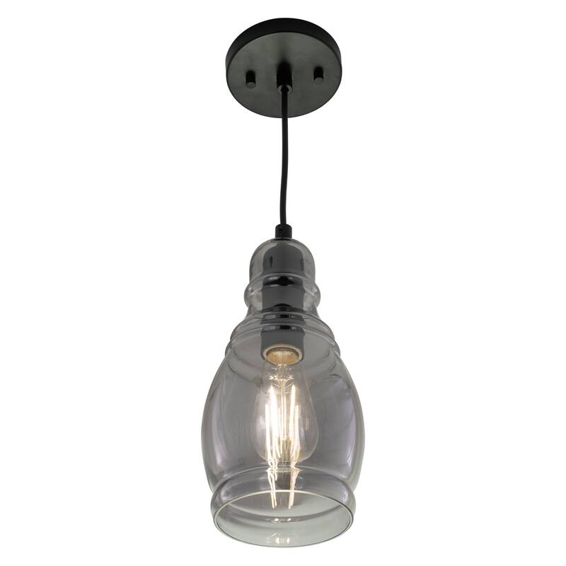 Millie Matte Black Mini Pendant Ceiling Light Smoke Gray Glass - 5.25-in W x 11.75-in H x 5.25-in D