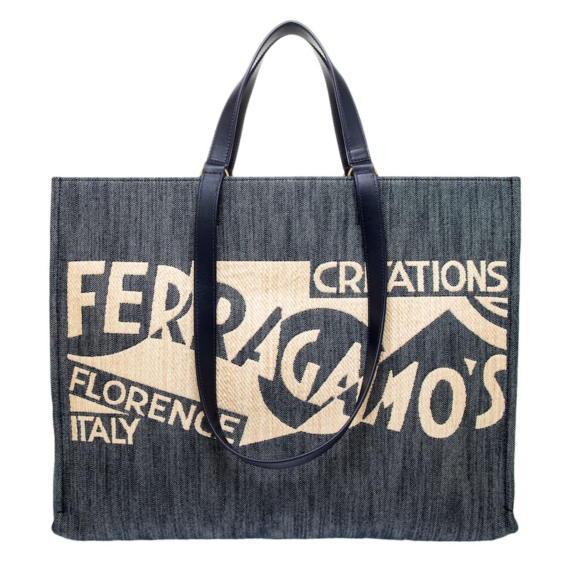 Salvatore Ferragamo Large Venna-Logo Embroidered Tote - Blue