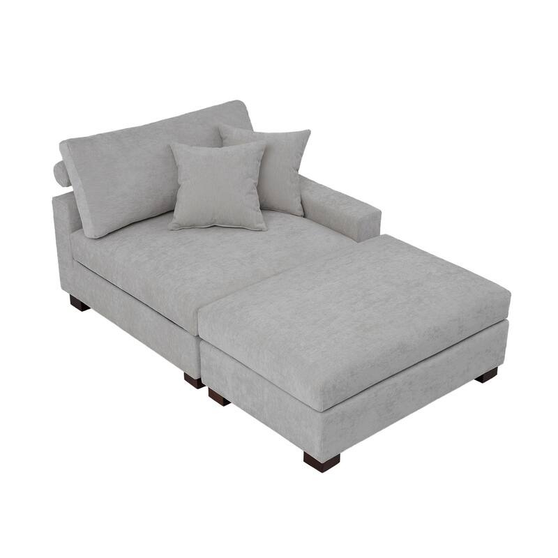 Plush Chenille Single Modular Sectional Sofa Chaise with Pillows
