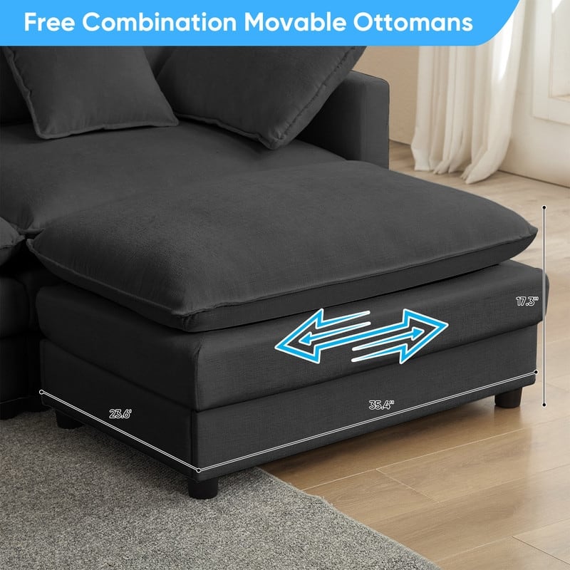 Mixoy 77''L-Shaped Modular Deep Seat Sofa, Modern Chenille Loveseat Cloud Sofa with Ottoman and Thickened Cushions