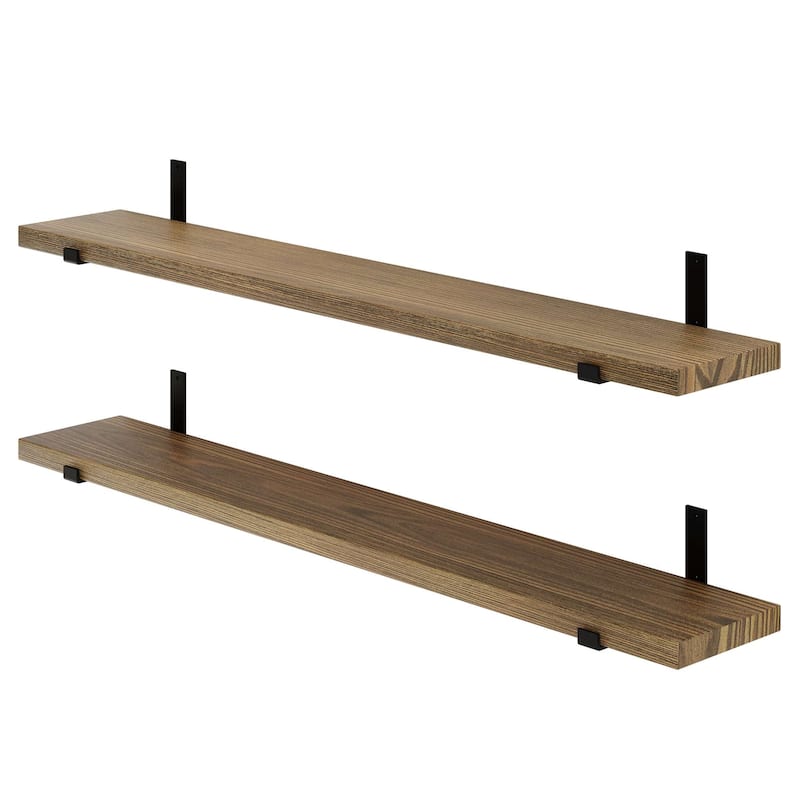 Wallniture Forte 60 Inch Long Bookshelf, Floating Shelf for Wall Decor, 9.25" & 11.25" Depth Options, Farmhouse, Burnt, 2 Pcs