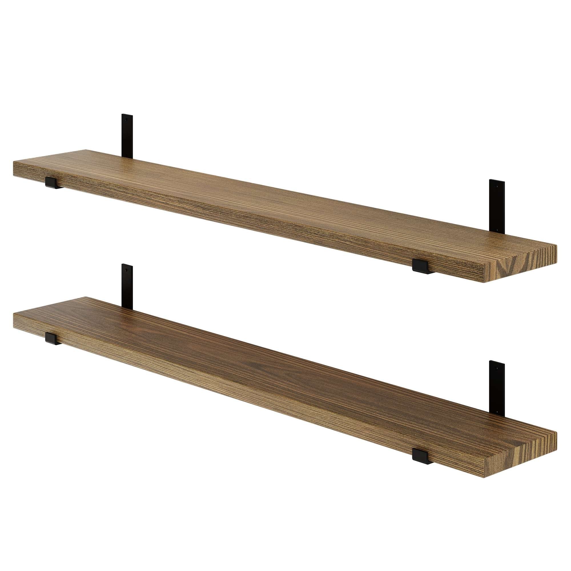Wallniture Forte 60 Inch Long Bookshelf, Floating Shelf for Wall Decor, 9.25" & 11.25" Depth Options, Farmhouse, Burnt, 2 Pcs