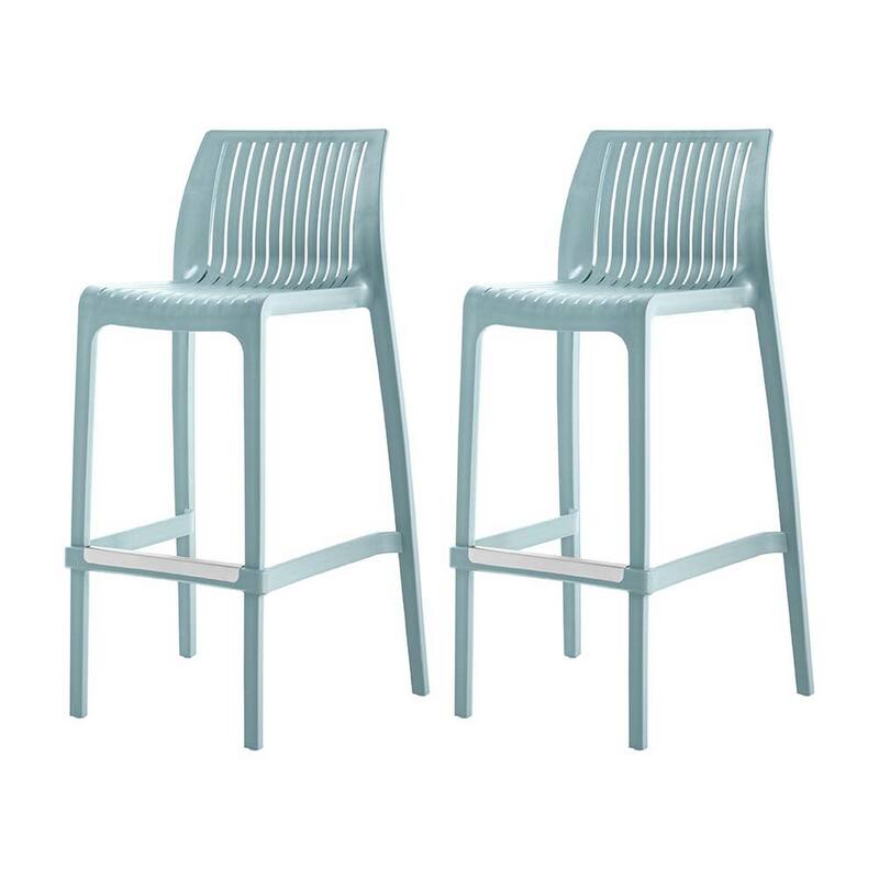 HomeRoots Set of Four 30" Baby Blue Heavy Duty Plastic Low Back Outdoor Bar Height Chairs