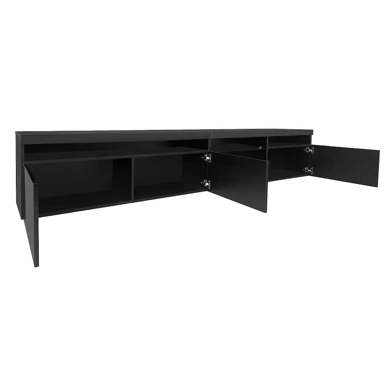 Roomfitters Versatile TV Cabinet with 2 Glass Shelves, Unique Design Entertainment Center for TVs up to 105"