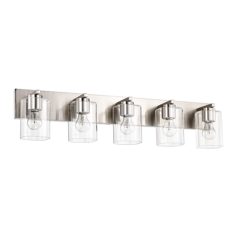 Brushed Nickel 5-Light 32 in. Vanity Light with Clear Square Glass Shades