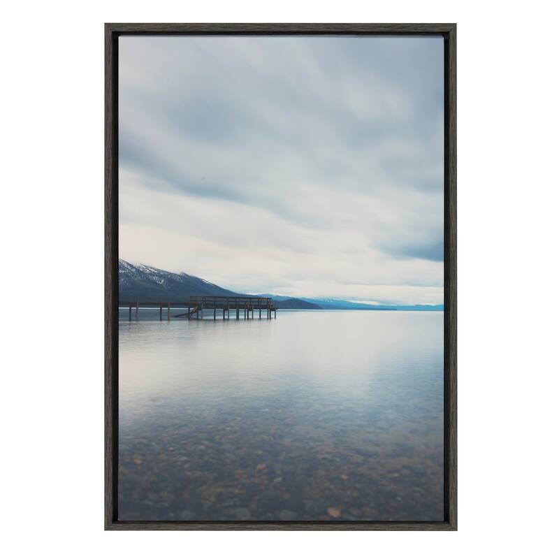 Kate and Laurel Sylvie Lake Tahoe Framed Canvas by Laura Evans - 23x33 - Plastic - Grey