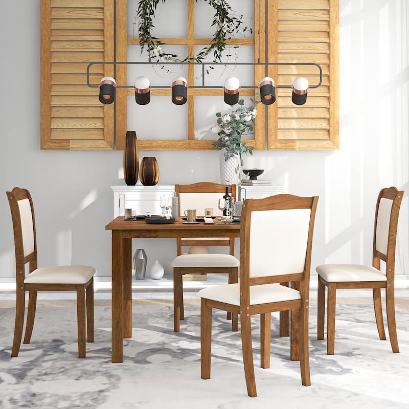 5Piece Wood Dining Table Set Simple Style Kitchen Dining Set