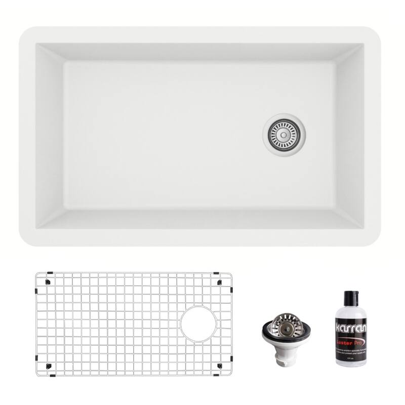 Karran Undermount Quartz 32 in. Single Bowl Kitchen Sink Kit - White