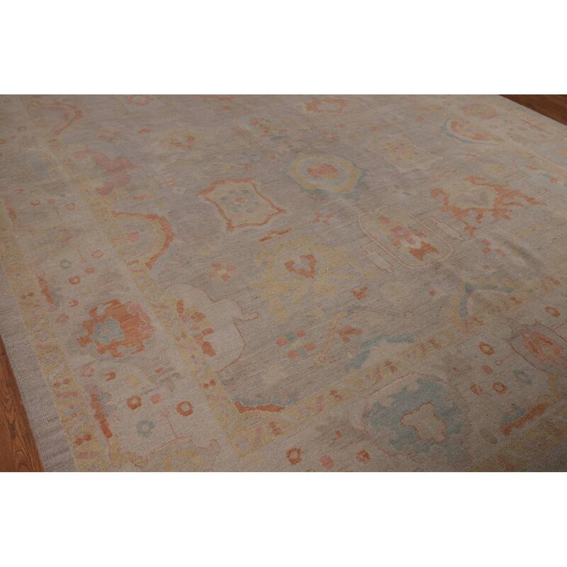 Beige Oushak Turkish Area Rug Hand-Knotted Wool Carpet - 8'9"x 11'10"
