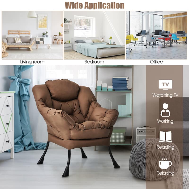 Modern Polyester Fabric Lazy Chair with Side Pocket - 32" x 29.5" x 37.5"