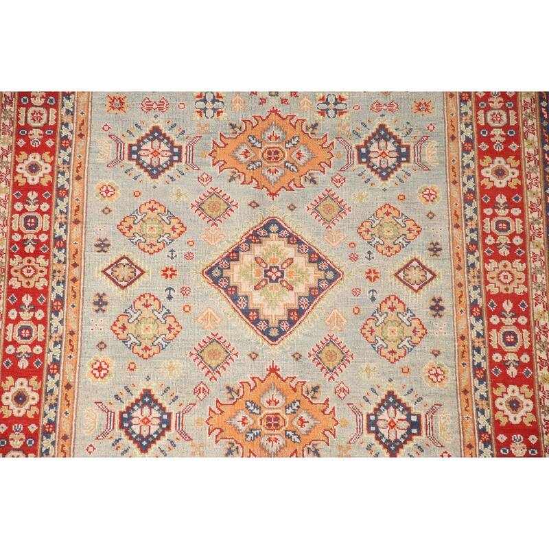 Geometric Kazak Area Rug Handmade Wool Carpet - 4'10" x 6'11"