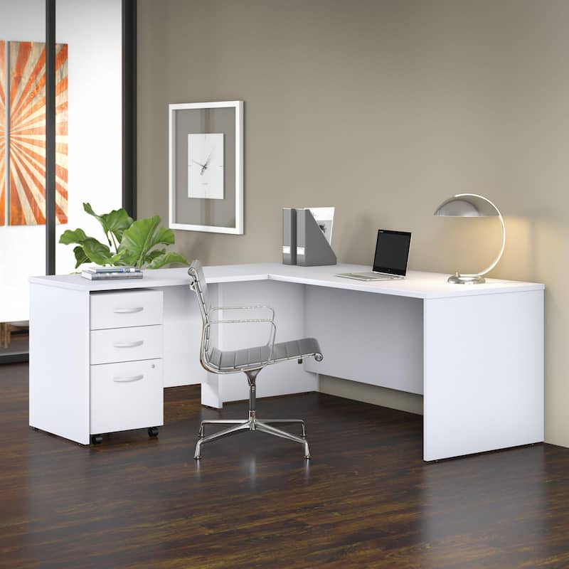Bush Business Furniture Studio C L Shaped Desk with File Cabinet - White