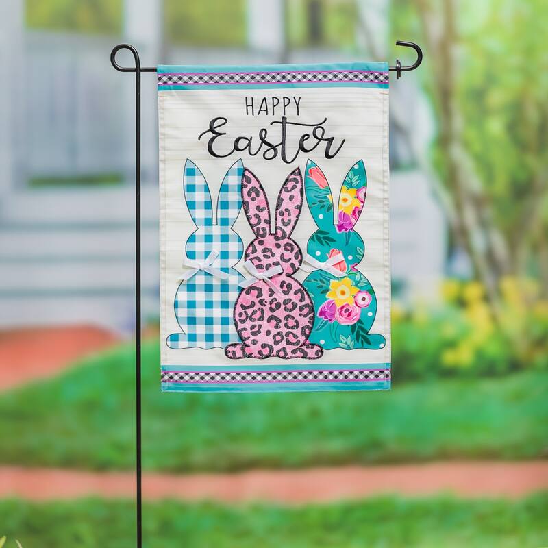 Bright Bunnies Garden Applique Flag