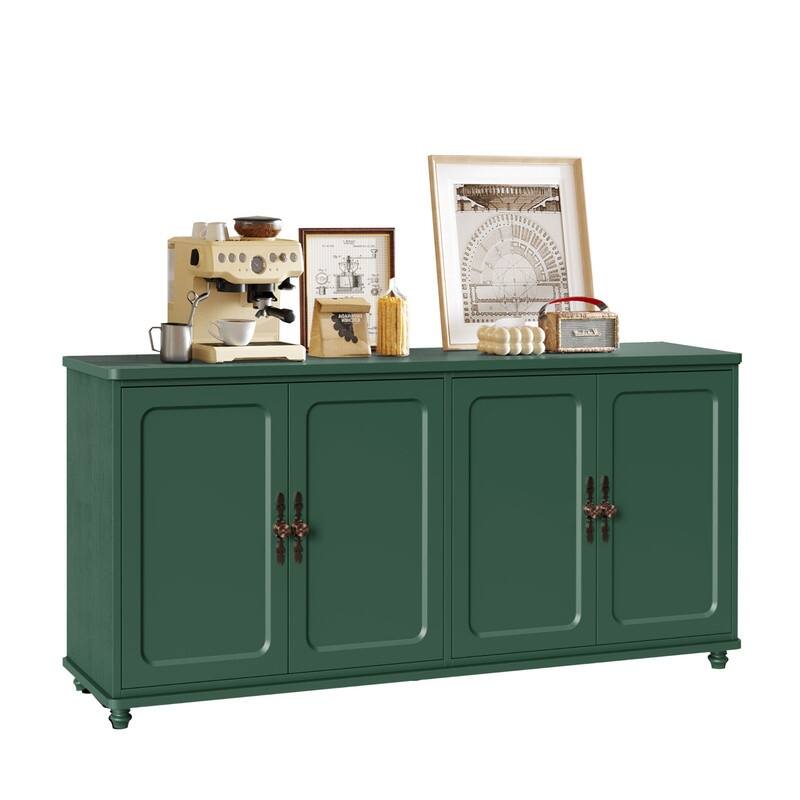 60"W Kitchen Buffet Sideboard Cabinet With Adjustable Shelves, 4 Doors Mid-Century Cupboard Set Of 2