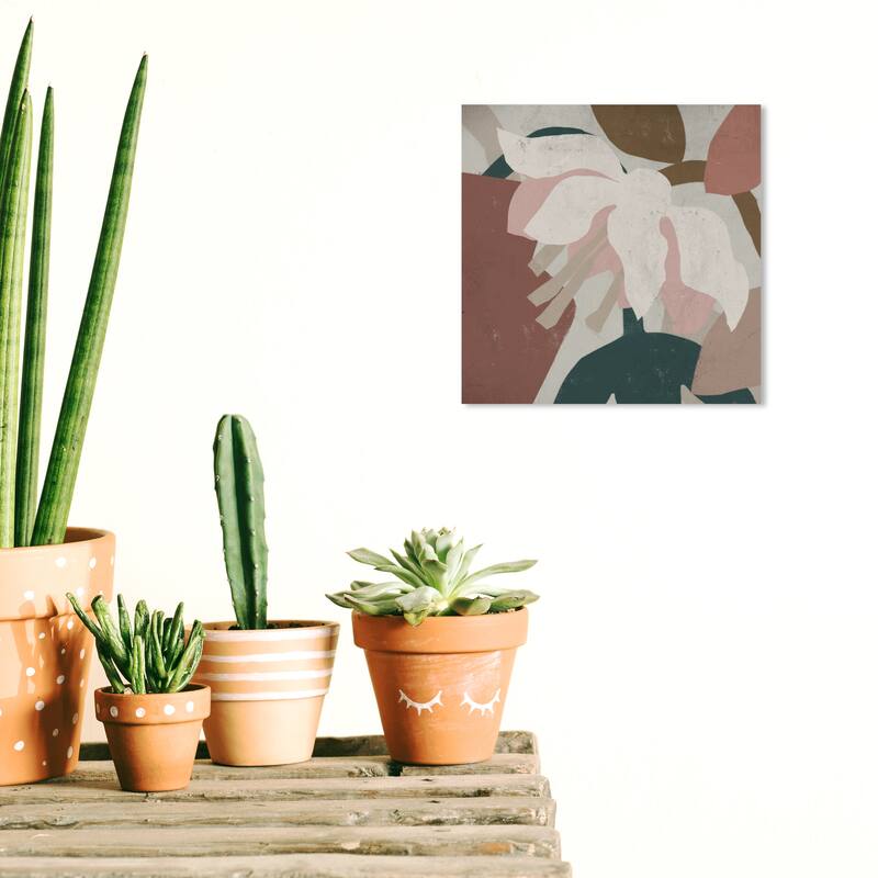 Wynwood Studio Canvas Floral and Botanical Cream Abstract Floral II Pink and Bohemian & Eclectic Wall Art Canvas Print - 12 x 12