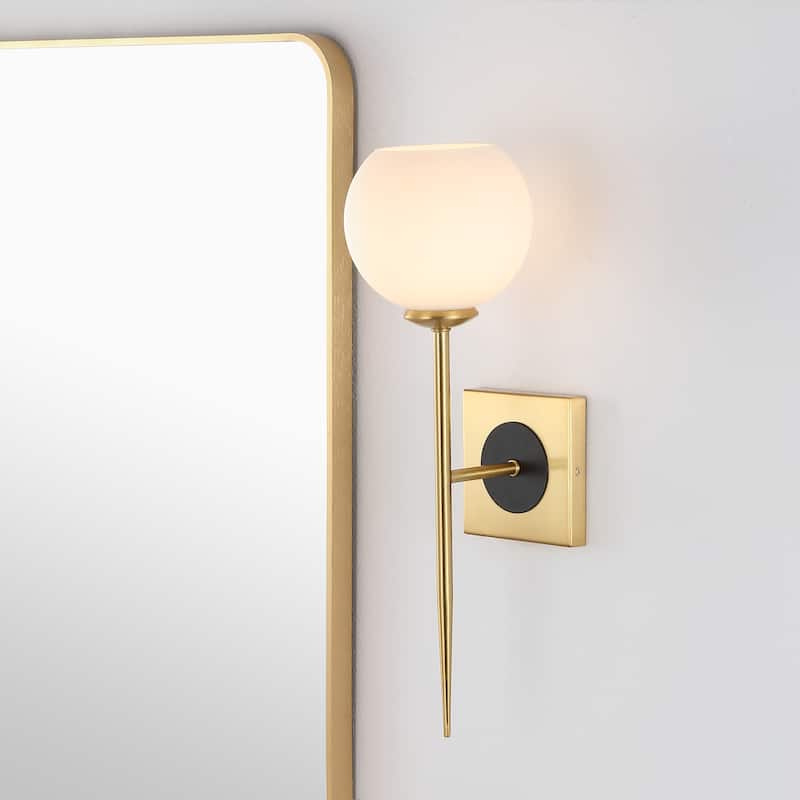 Chloe 6" 1-Light Coastal French Country Iron LED Sconce, Brass Gold/White by JONATHAN Y