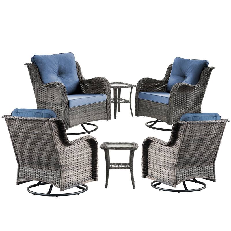 6 piece Wicker Patio Furniture Set with Outdoor Swivel Chair Cushions