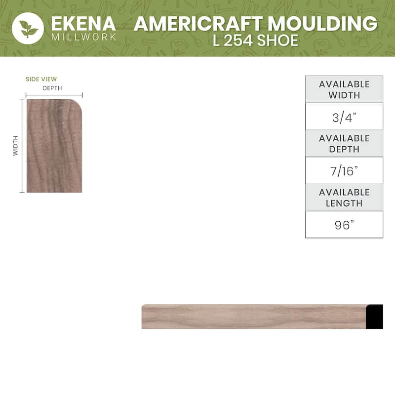 WM52: 7/16-in D x 3/4-in W x 96-in L Americraft Solid Hardwood Stain Grade Shoe Moulding