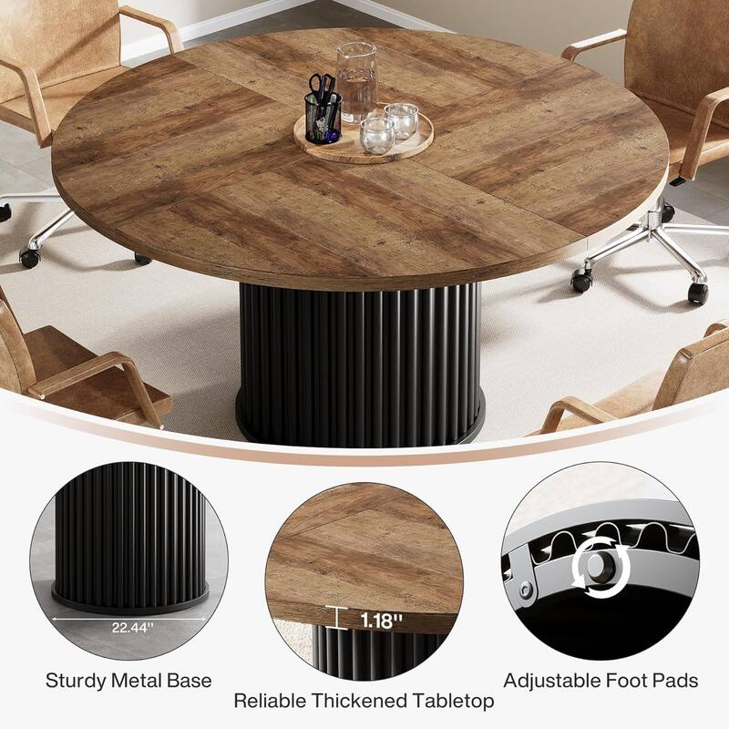 47'' Round Meeting Conference Table for 4-6 People,Sturdy Metal Base Office Desk