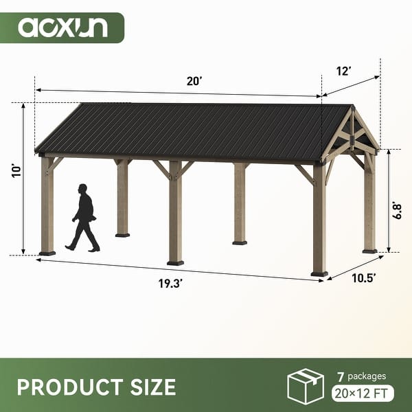 dimension image slide 4 of 6, Aoxun Outdoor Cedar Wood Gazebo with Double Hardtop Roof