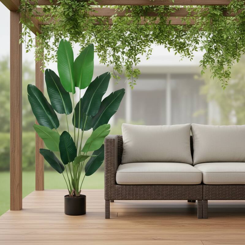 HomeRoots 71" Green Artificial Banana Leaf Tree in a Black Pot - 6.69 in. x 70.87 in. x 6.69 in. - Green - 6.69 in. x 70.87 in.  x 6.69 in.