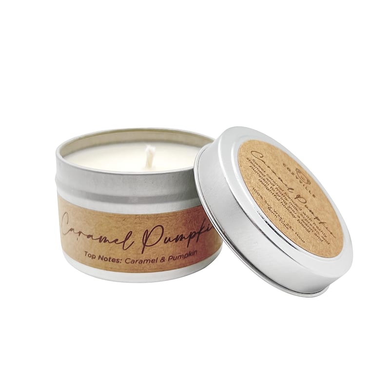 Cozyville Fragrances All Natural Soy Candles in Silver Tin/ Glass Jar - Caramel-Pumpkin-2.7oz