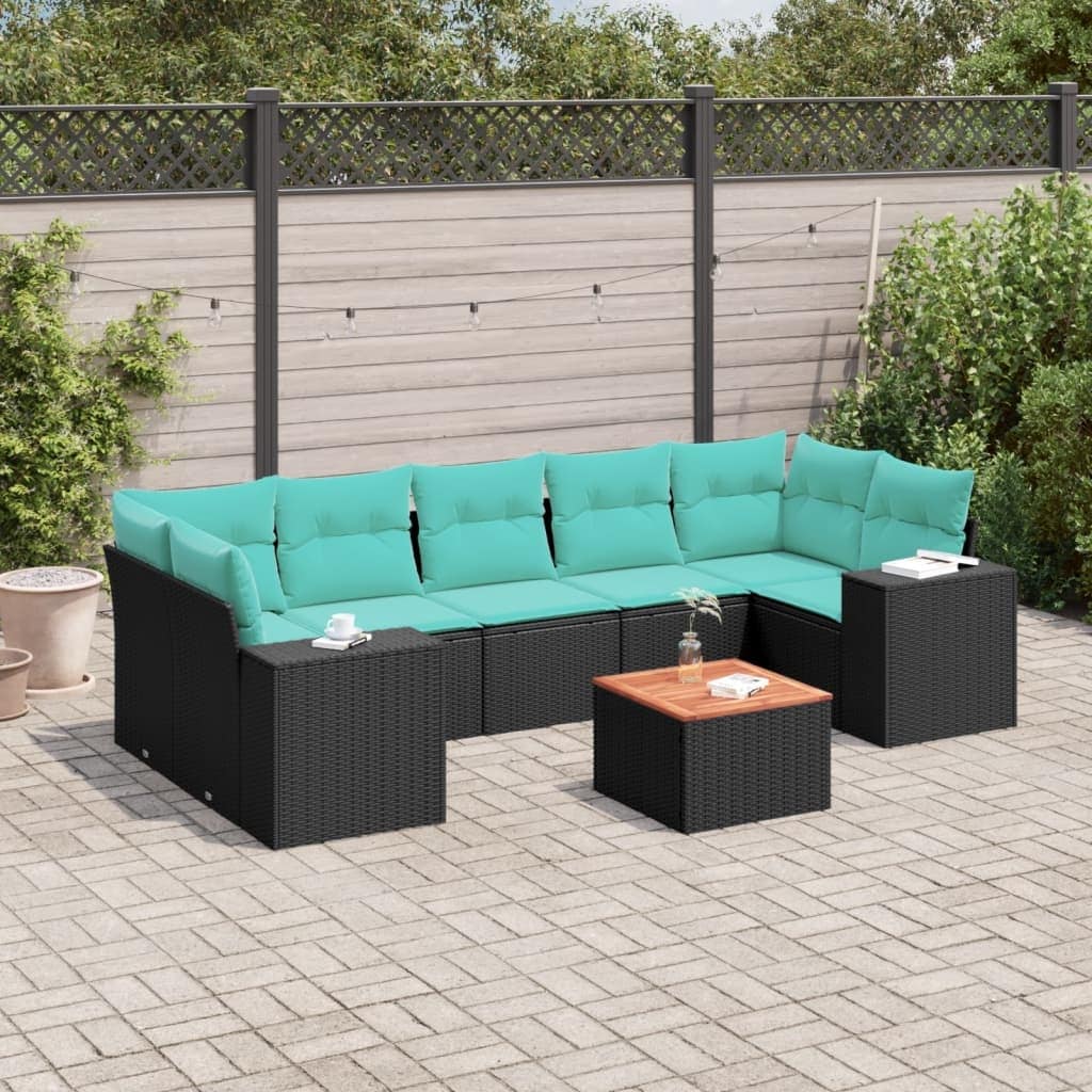 vidaXL Patio Sofa Set with Cushions Outdoor Furniture 8 Piece Poly Rattan - 24.4x 24.4x 27.2