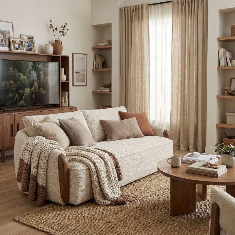 Christopher Knight Home - Curved 75" Boucle Upholstered Sofa with Solid Wood Frame