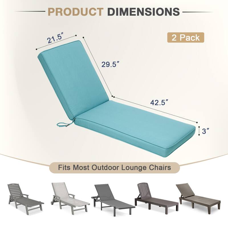 Aoodor Patio Chaise Lounger Cushions Set of 2, Olefin Fabric, Water-Resistant, 72x21x3 Inches(Only Cushions)