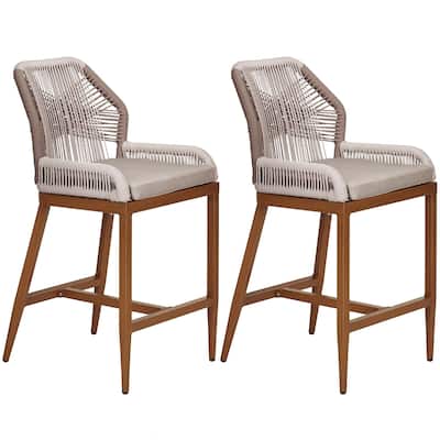 Counter Height Bar Stools Set of 2 Boho Rope Counter Height Bar Stools Rattan Woven Aluminum Modern Barstools